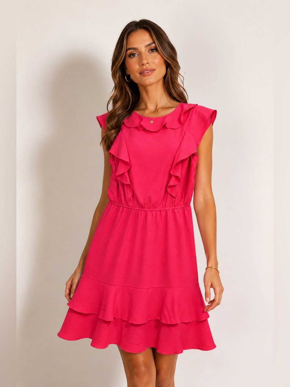 BCBG Paris Hot Pink Ruffle Dress Size Large